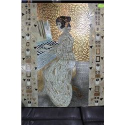 WOMAN PLAYING PIANO ETCHED WALL HANGING