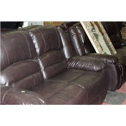 BROWN LEATHER RECLINING SOFA W LOVE SEAT