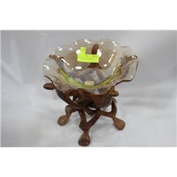 HAND CARVED WOOD CAMEL HOLDER W/ VINTAGE PEACH