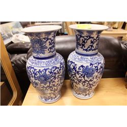 PAIR OF BLUE AND WHITE VASES 16'