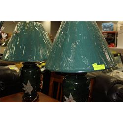PAIR OF GREEN PORCELAIN LAMPS