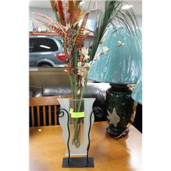 RECTANGLE GLASS & METAL DECORATIVE VASE W/