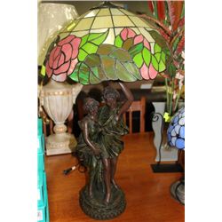 BRONZE BOY & GIRL TIFFANY STYLE SHADE LAMP