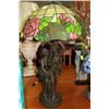 Image 1 : BRONZE BOY & GIRL TIFFANY STYLE SHADE LAMP