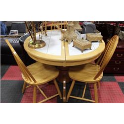 MAPLE & TILE BUTTERFLY LEAF TABLE W/ 3 CHAIRS