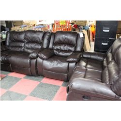 2 DAMAGED BROWN LEATHER LOVE SEATS W CHAIR