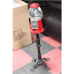 COIN OPERATED BUBBLE GUM MACHINE W CAST IRON STAND