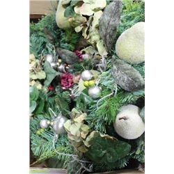BOX  W/ CHRISTMAS WREATH AND CENTERPIECE