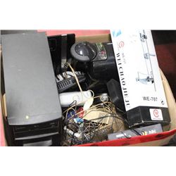 BOX OF ELECTRONICS MISC. W TASSIMO & SHOWER FAUCET