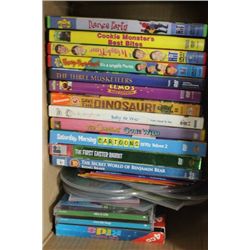 BOX W/ 22 KIDS DVD MOVIES & 10 MUSIC CD'S