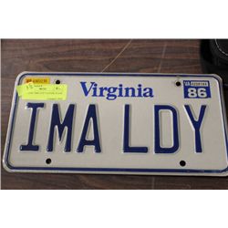 VIRGINIA "IMA LDY" LICENSE PLATE