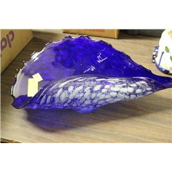 COBALT BLUE CORNUCOPIA ART GLASS DISH