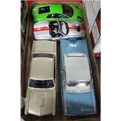 FLAT OF 4 DIE CAST CARS, SCALE 1:18