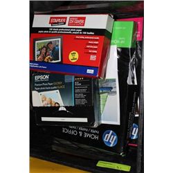 BOX OF PRINTER PAPER ETC