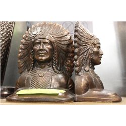 PAIR OF CAST METAL INDIAN CHIEF BOOK ENDS