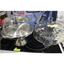 2 CAKE STANDS W/ GLASS LIDS