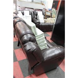 NEW CHOCOLATE BROWN LEATHER RECLINING SOFA W