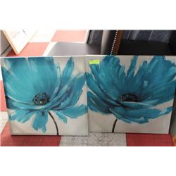 PAIR OF SHOWHOME BLUE FLOWER CANVAS PICTURES