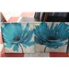 Image 1 : PAIR OF SHOWHOME BLUE FLOWER CANVAS PICTURES