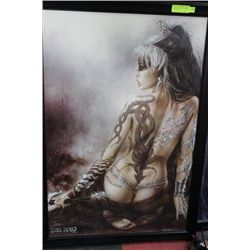 WOOD FRAMED SITTING TATTOOED GIRL 27" X 40"