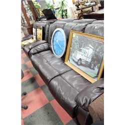 USED BROWN LEATHER RECLINING SOFA W LOVE SEAT
