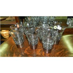 group of silver plated base etched glasses