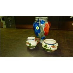 2 piece England Motto ware and hand painted floral vase