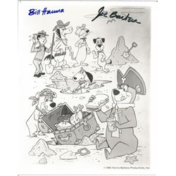 Hanna and Barbera b/w glossy 8x10 of the creators creations signed by both Joe Barbera and Bill Hann
