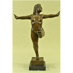 17"x11" Signed Botero Curvy Nude Woman Exercising Bronze Sculpture Marble   14 LBS.