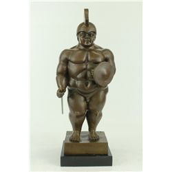 19"x9" Large Roman Warrior By Botero Bronze Sculpture Marble Base Statue Figurine Decor   19 LBS.