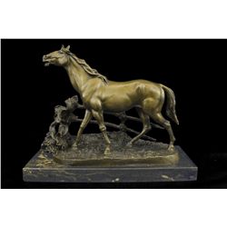 11"x13.5" Whinny Stallion Arabian Horse By Mene Bronze Sculpture Marble Base Statue Figure   19 LBS.