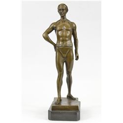 15"x6" Signed Original Athletic Roman God Bronze Sculpture Marble Base Statue Figurineco   8 LBS.