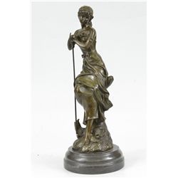 14"x5" Dreaming By Auguste Moreau Art Deco Nouveau Elegant Classic Woman Bronze Statue   9 LBS.