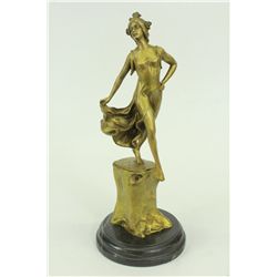 13"x5" Gold Patina Hot Cast By Lost Wax Gypsy Dancer Bronze Sculpture Marble Statue Art   7 LBS.