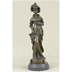 13"x4.5" Signed Cesar Ceribelli Les Roses Classy Society Lady With Rose Bronze Sculpture   7 LBS.
