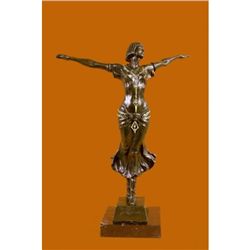 16"x12" Statue Sculpture Girl Naked Art Deco Style Art Nouveau Style Bronze Signed Decor   9 LBS.