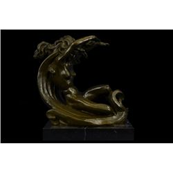 12"x11" Art Deco Nouveau Venus on the Moon Bronze Sculpture Marble Base Statue Gift Deco   18 LBS.