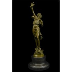 18"x6" Classical Bronze Sculpture Depicting a lady Holding Jug of Wine Marble Figurine   12 LBS.
