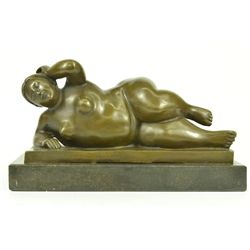 6"x11" Classic Famous Botero Abstract Female Bronze Sculpture Marble Statue Figurine Nr   12 LBS.