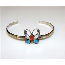 Native American Zuni Sterling Inlay Butterfly Bracelet