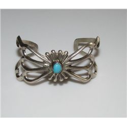 Navajo Old Pawn Sand Cast Sterling Turquoise Bracelet