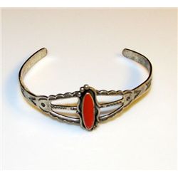 Old Pawn Navajo Sterling Silver Coral Cuff Bracelet