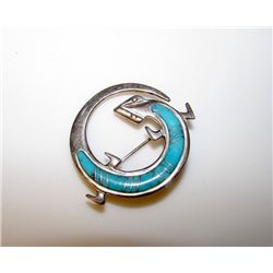 Zuni Sterling Silver Turquoise Lizard Brooch Pendant