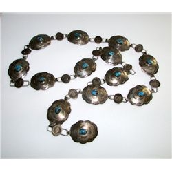 Old Pawn Navajo Sterling Silver Turquoise Concho Belt