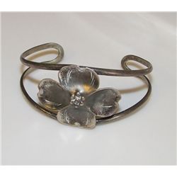 Navajo Sterling Silver Dogwood Flower Cuff Bracelet