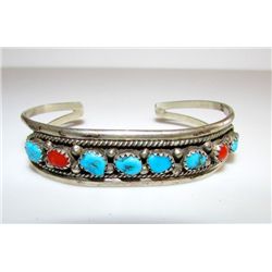 Navajo Old Pawn Sterling Turquoise Coral Bracelet