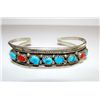 Image 1 : Navajo Old Pawn Sterling Turquoise Coral Bracelet