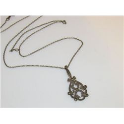 Vintage Sterling Silver Marcasite Pendant Necklace