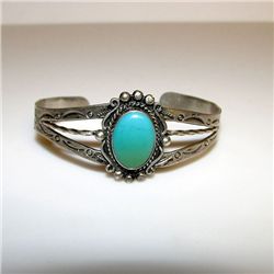 Old Pawn  Zuni Sterling Silver Turquoise Bracelet