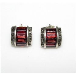 Sterling Silver Marcasite Garnet Pierced Earrings